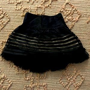 Vintage Free People Black Tulle Skirt Black Stripe Sheer Layered Smocked Ruffles